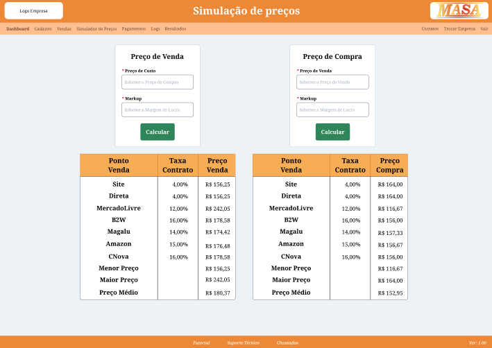Tela Simulação Preços